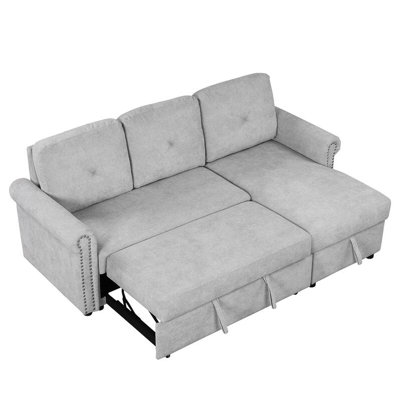 83" Modern Convertible Design Sectional Sofa Bed with Storage Chaise